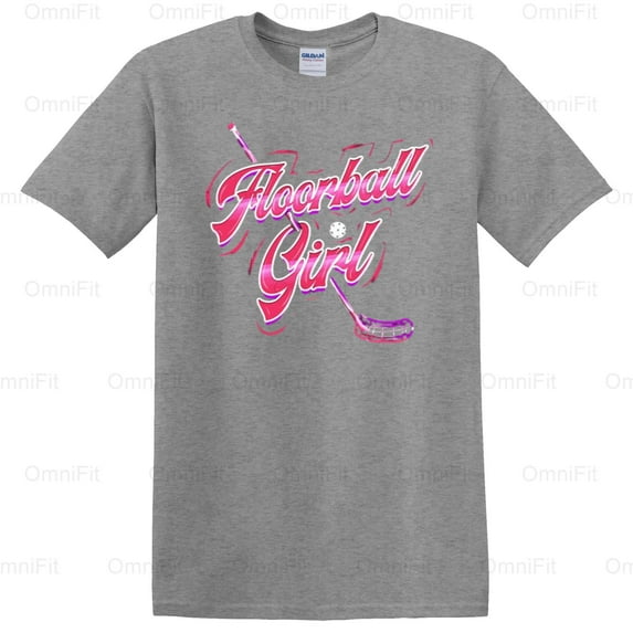 OmniFit24 Floorball Girl Graphic, Unihockey Player Design, Indoor Hockey Sport Apparel T-Shirt, for Unisex, up to size 5XL.