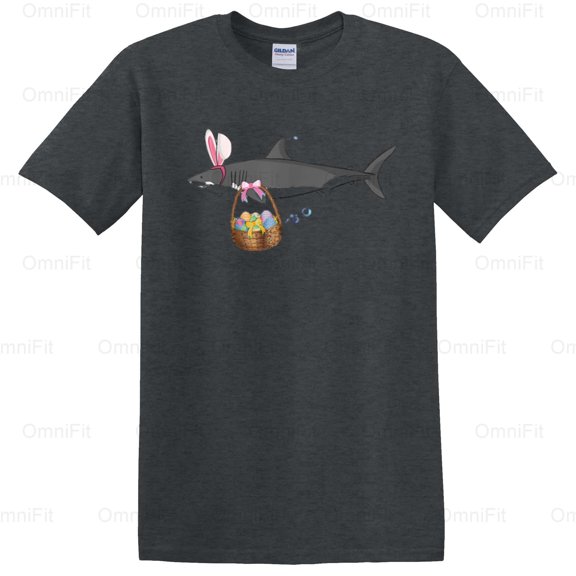 OmniFit24 Funny Shark With Easter Eggs Holiday Celebration Ocean Predator Humor Graphic Style T-Shirt, for Unisex, up to size 5XL.