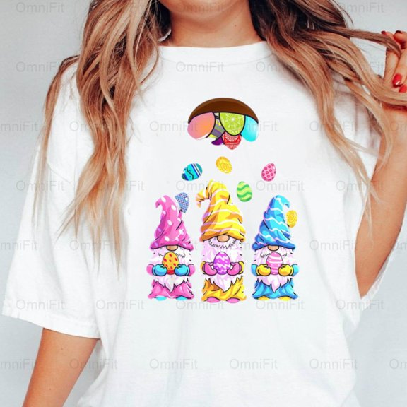 OmniFit24 Gnome Easter Basket Women Holiday Celebration Mythical Creature Spring Tradition T-Shirt, for Unisex, up to size 5XL.