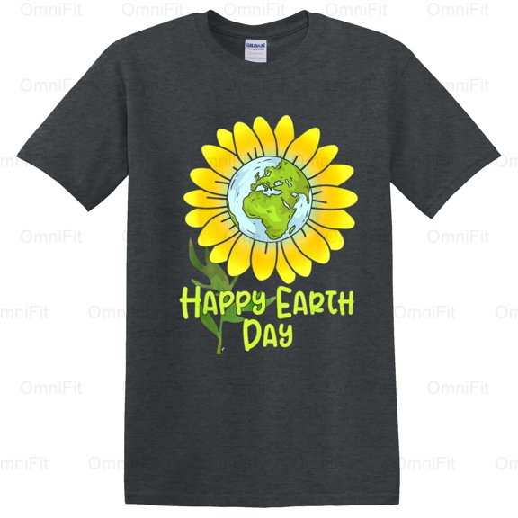 OmniFit24 Happy Earth Day Every Day Environmental Awareness Constant Care Planet Lover Text T-Shirt, for Unisex, up to size 5XL.
