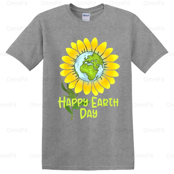 OmniFit24 Happy Earth Day Every Day Environmental Awareness Constant Care Planet Lover Text T-Shirt, for Unisex, up to size 5XL.