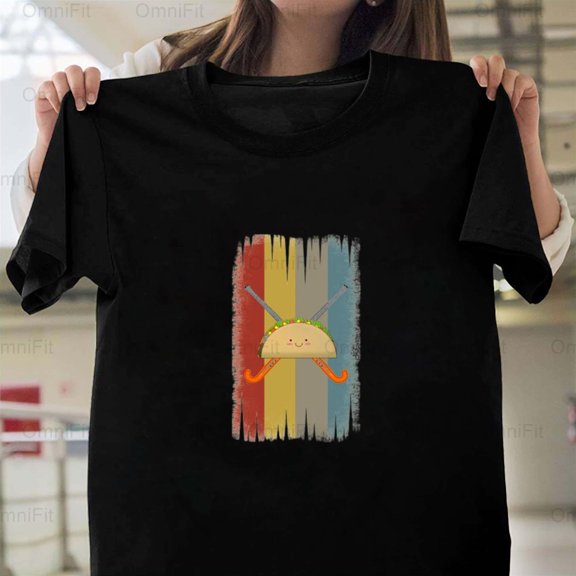 OmniFit25 Hockey And Tacos Tee Ice Sports Game Food Funny Humor Graphic Lover T-Shirt, for Unisex, up to size 5XL.
