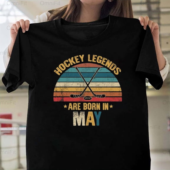OmniFit25 Hockey Legends Are Born In May Ice Sports Greats Champion Tee T-Shirt, for Unisex, up to size 5XL.