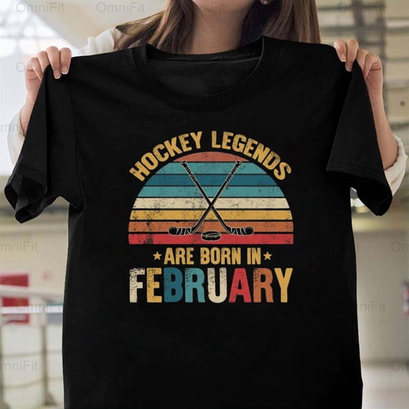 OmniFit25 Hockey Legends Are Born On February Ice Sports Greats Champion Tee T-Shirt, for Unisex, up to size 5XL.
