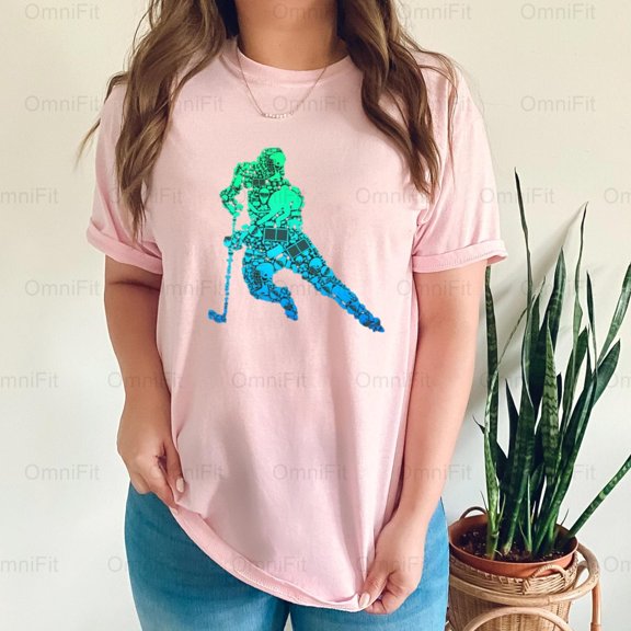 OmniFit25 Hockey Player Ice Hockey Youth Graphic Design, Men Kids Boys Rink Ready Apparel T-Shirt, for Unisex, up to size 5XL.