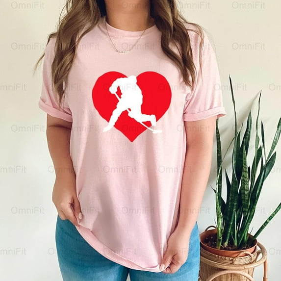 OmniFit26 Hockey Valentine's Day Lover Gift Graphic, Romantic Sport Fan, Player Heart Design T-Shirt, for Unisex, up to size 5XL.