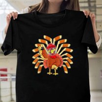 OmniFit26 Ice Hockey Thanksgiving Turkey Playing Graphic, Holiday Sport Lover Fan Design T-Shirt, for Unisex, up to size 5XL.