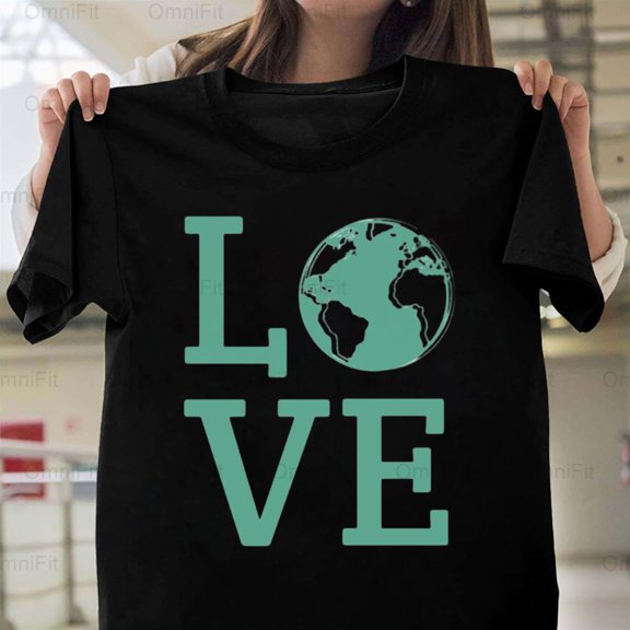OmniFit26 Love Earth Day 70s Retro Style Environmental Awareness Planet Lover Hippie Heart T-Shirt, for Unisex, up to size 5XL.