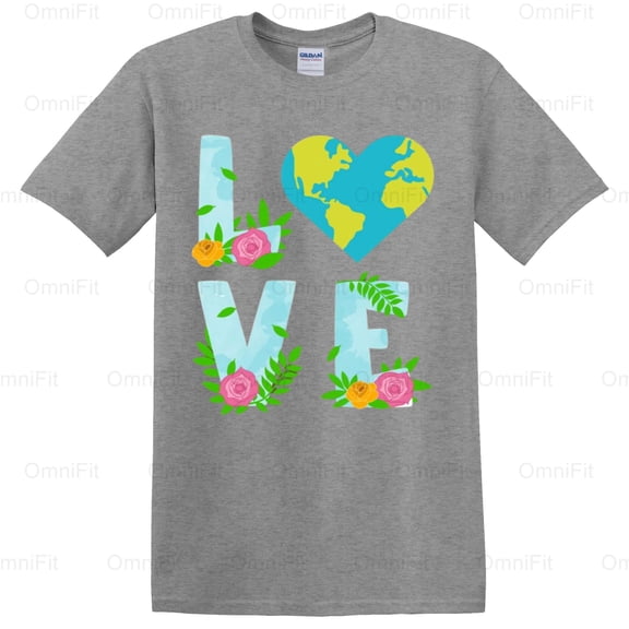 OmniFit26 Love Earth Day Climate Change Environmental Awareness Heart Action Planet Graphic T-Shirt, for Unisex, up to size 5XL.