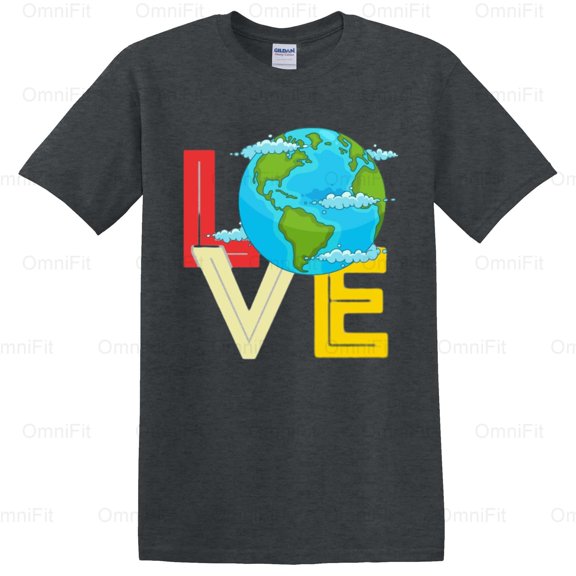 OmniFit26 Love Earth Day Vintage Style Environmental Awareness Heart Retro Planet Lover Look T-Shirt, for Unisex, up to size 5XL.