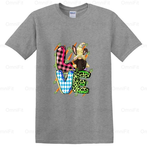 OmniFit26 Love Easter Gnome Mythical Creature Holiday Celebration Spring Heart Cute Graphic T-Shirt, for Unisex, up to size 5XL.