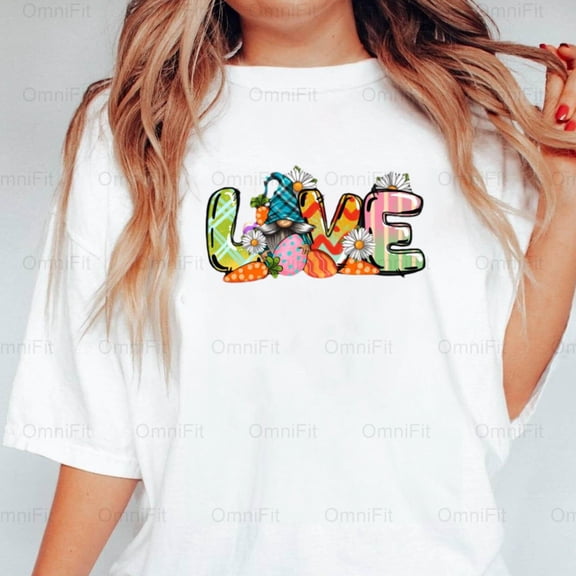 OmniFit26 Love Gnome Easter Day Holiday Celebration Mythical Creature Spring Heart Cute Art T-Shirt, for Unisex, up to size 5XL.