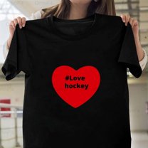 OmniFit26 Love Hockey Heart 2 Tee Passion For Ice Sports Graphic Rink Team Fan T-Shirt, for Unisex, up to size 5XL.