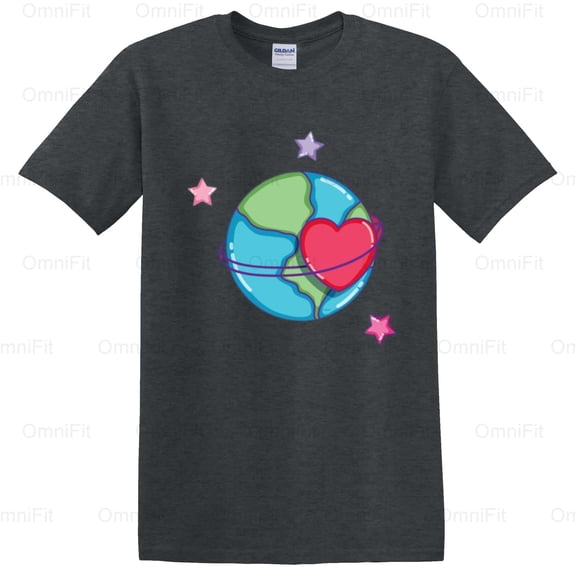 OmniFit26 Loving My Planet Earth Day Environmental Awareness Affection Care World Graphic T-Shirt, for Unisex, up to size 5XL.