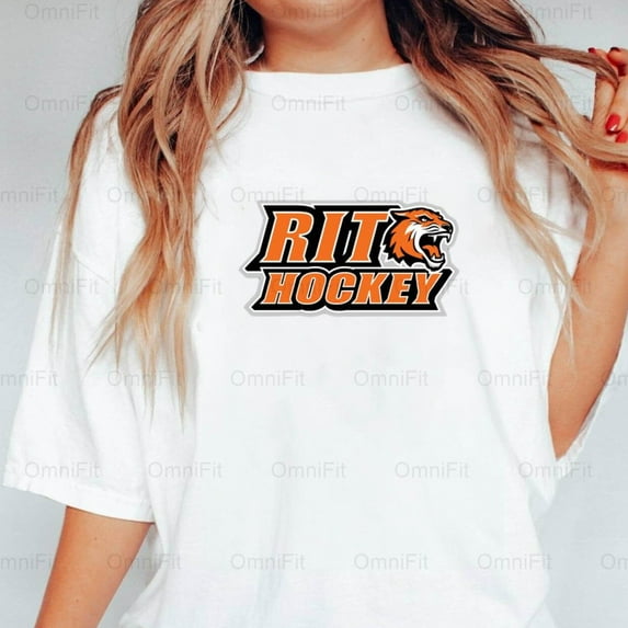 OmniFit27 Rit Hockey Team Supporter Gear, University Sports Fan, Game Day Apparel Design T-Shirt, for Unisex, up to size 5XL.