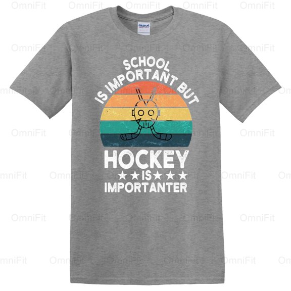 OmniFit27 School Is Important But Hockey Is Importanter Quote, Funny Fan Priority Humor T-Shirt, for Unisex, up to size 5XL.