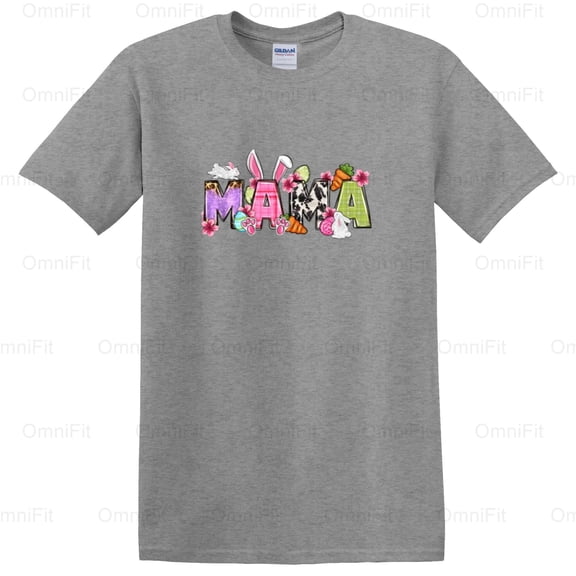 OmniFit27 Simple Easter Mama Mother Holiday Celebration Spring Festive Parent Title Graphic T-Shirt, for Unisex, up to size 5XL.
