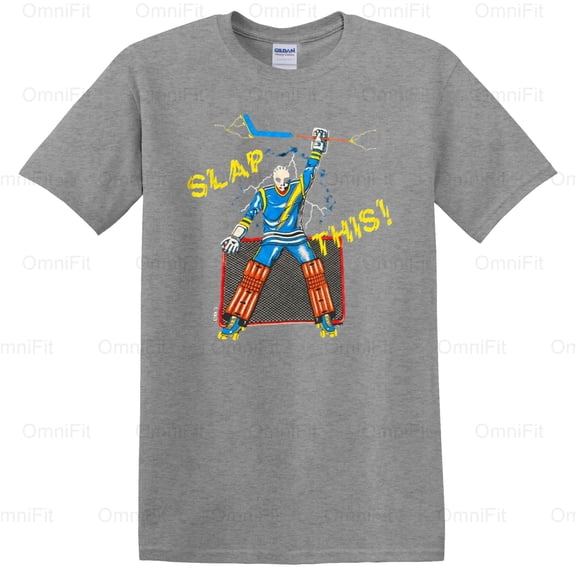 OmniFit27 Slap This Hockey Goalies Quote Graphic, Funny Netminder Challenge Rink Humor Art T-Shirt, for Unisex, up to size 5XL.