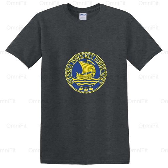 OmniFit27 Swedish Ice Hockey Team Tee National Pride Ice Sports Passion Graphic T-Shirt, for Unisex, up to size 5XL.