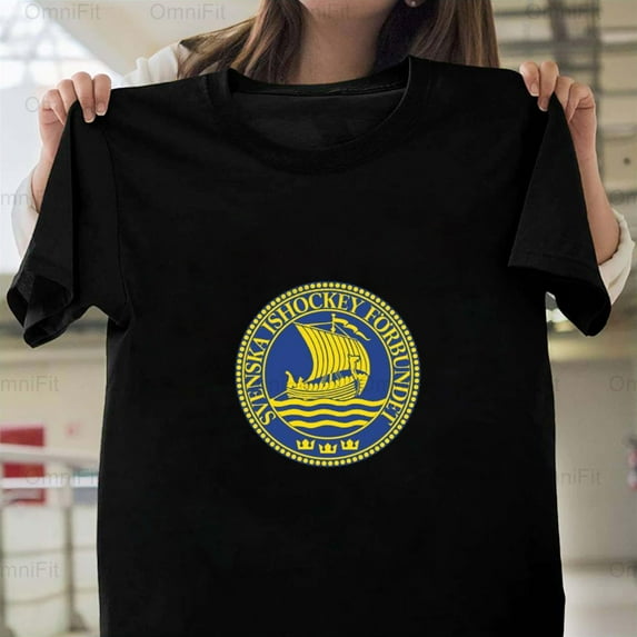 OmniFit27 Swedish Ice Hockey Team Tee National Pride Ice Sports Passion Graphic T-Shirt, for Unisex, up to size 5XL.