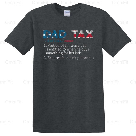 OmniFit28 Vintage Dad Tax Definition Funny Father's Day Humor Retro Parental Payment Joke T-Shirt, for Unisex, up to size 5XL.
