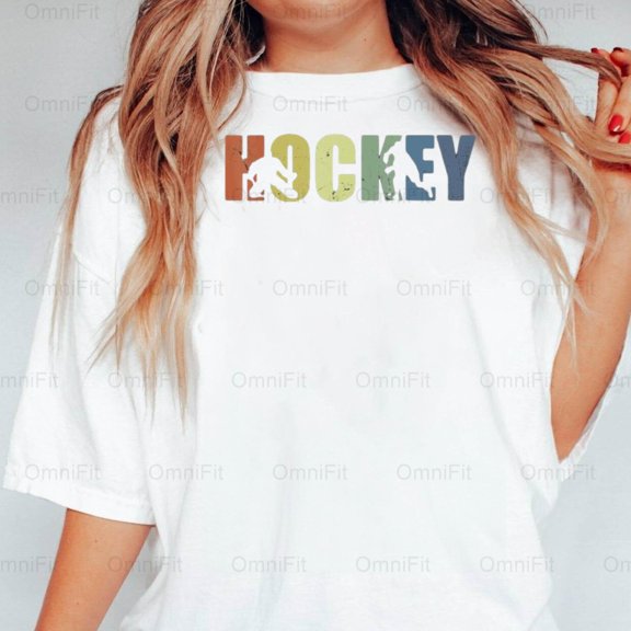 OmniFit28 Vintage Ice Hockey Player Graphic, Retro Hockey Mom Style, Old School Fan Design T-Shirt, for Unisex, up to size 5XL.