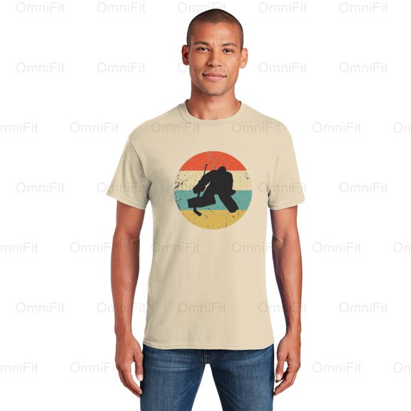 OmniFit28 Vintage Retro Hockey Goalie Hoodie Style Graphic Design, Old School Netminder Fan T-Shirt, for Unisex, up to size 5XL.