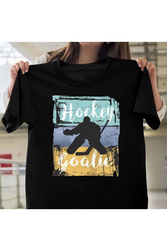 Vintage Retro Hockey Goalie Tee Old-School Puck Stopper Defense Fan T-Shirt, for Unisex, up to size 5XL.