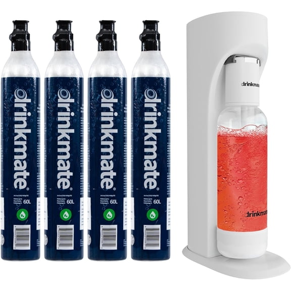 OmniFizz Sparkling Beverage Maker CO2 Bundle - Sparkling Water/Soda Streaming Machine That Carbonates Any Drink - Includes 4 CO2 Cylinders,1 Carbonation Bottle,1 Fizz Infuser - Classic White