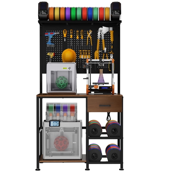 OmniHaven 3D Printer Workstation with Filament Storage Drawer and Power Strip Large Printer Table