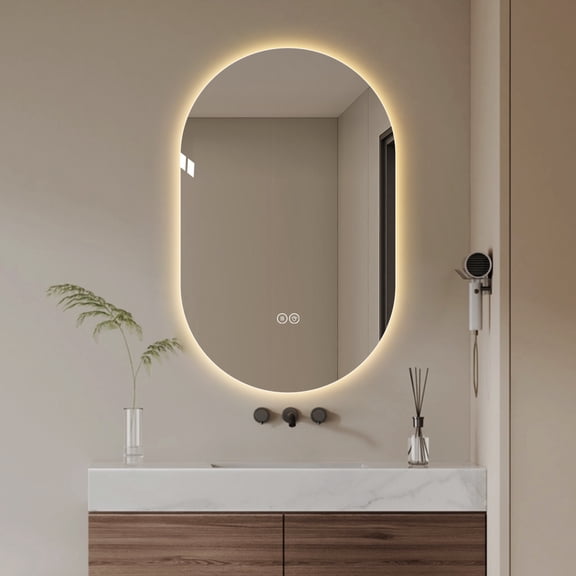 OmniHaven 48 x 30 Inch LED Bathroom Mirror, Antique Silver Smart Touch Screen Anti-Fog, 3 Color Adjustable Lighting, Wall Mount