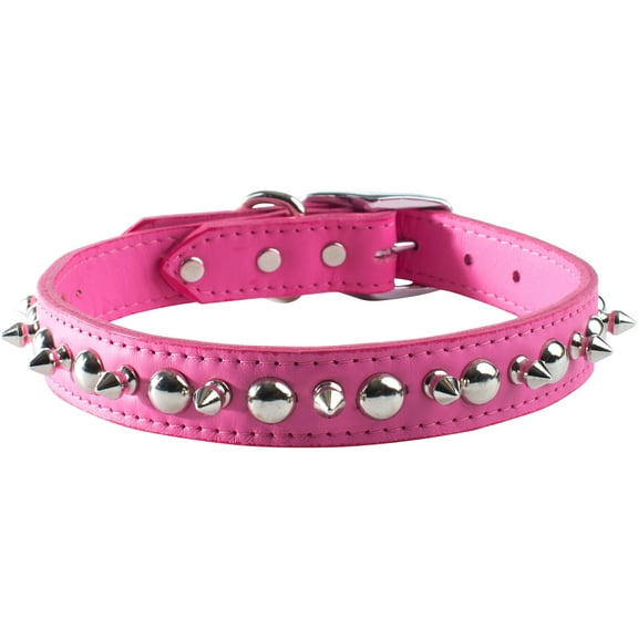 OmniPet Leather Brothers 6079-PK10 Size 10 Signature Leather Spike and Stud Dog Collar, X-Small, Pink