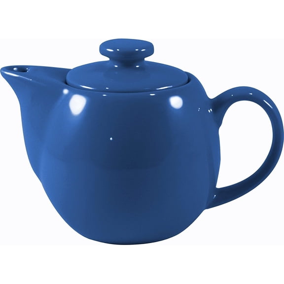 OmniWare 14 Ounce Teapot with Removable Stainless Steel Infuser (Simply Blue) - Loose Leaf Tea Brewer, Microwave & Dishwasher Safe, Retro-Inspired Stoneware for Kitchen & Dining