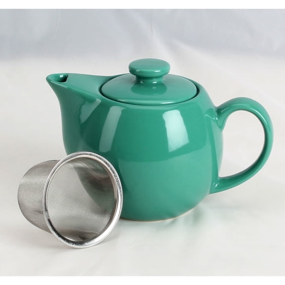 OmniWare 14 Ounce Teapot with Removable Stainless Steel Infuser (Teal) - Loose Leaf Tea Brewer, Microwave & Dishwasher Safe, Retro-Inspired Stoneware for Kitchen & Dining