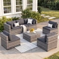 thumbnail image 1 of Omniberg 7 Pieces Outdoor Patio Furniture Sets, All Weather Outdoor Sectional Sofa PE Rattan Wicker Patio Conversation Set with Washable Cushions and Glass Coffee Table, Gray/Dark Gray, 1 of 8