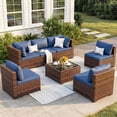 thumbnail image 1 of Omniberg 7 Pieces Outdoor Patio Furniture Sets, All Weather Outdoor Sectional Sofa PE Rattan Wicker Patio Conversation Set with Washable Cushions and Glass Coffee Table, Brown/Blue, 1 of 8