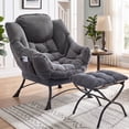 thumbnail image 1 of OMNIBERG Lazy Chair with Folding Ottoman, Oversized Comfy Lounge Chair with Armrests and Side Pocket for Reading, Relaxing, and Napping, Perfect for Living Room, Bedroom or Office, Gray, 1 of 9