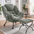 thumbnail image 1 of OMNIBERG Lazy Chair with Folding Ottoman, Oversized Comfy Lounge Chair with Armrests and Side Pocket for Reading, Relaxing, and Napping, Perfect for Living Room, Bedroom or Office, Green, 1 of 9