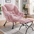 thumbnail image 1 of OMNIBERG Lazy Chair with Folding Ottoman, Oversized Comfy Lounge Chair with Armrests and Side Pocket for Reading, Relaxing, and Napping, Perfect for Living Room, Bedroom or Office, Pink, 1 of 9