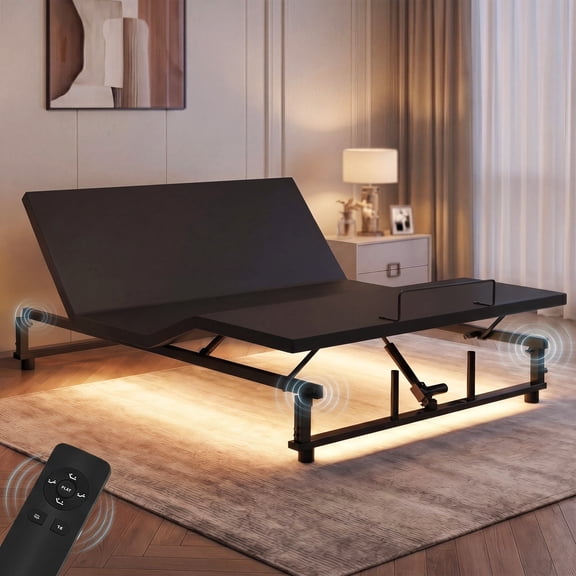 Omniberg Queen Adjustable Bed Frame with Wireless Remote, Ergonomic Adjustable Base with Head & Foot Incline, Zero Gravity, Nightlight, Whisper-Quiet Motor, 4 Built-in USB Ports, Easy Installation