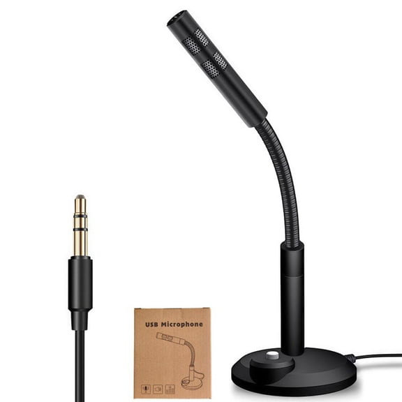 Omnidirectional Condenser Microphone 3.5mm Plug And Play With On Off Switch Flexible Gooseneck Desktop Mic For PC Laptop Phone Tablet Meeting Karaoke Gaming Online Class Black
