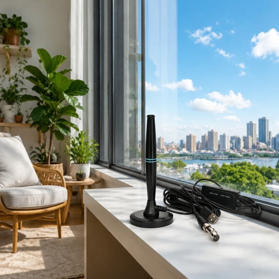 Omnidirectional HD Digital TV Antenna With Signal Amplifier Magnetic Base USB Powered Indoor Outdoor Television Broadcast Signal Receiver.1Set