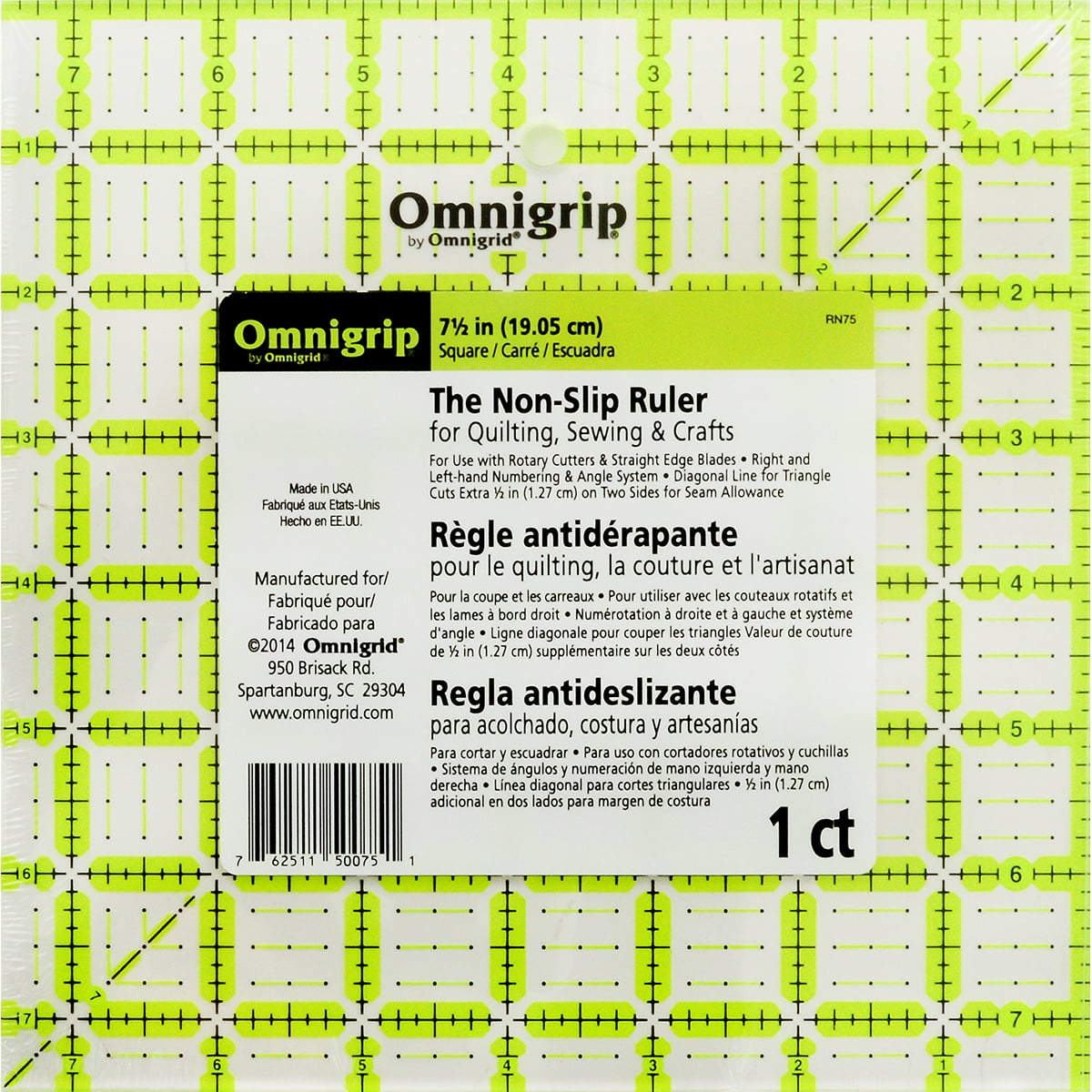 Omnigrid Omnigrip Neon Ruler 20.5 x 20.5