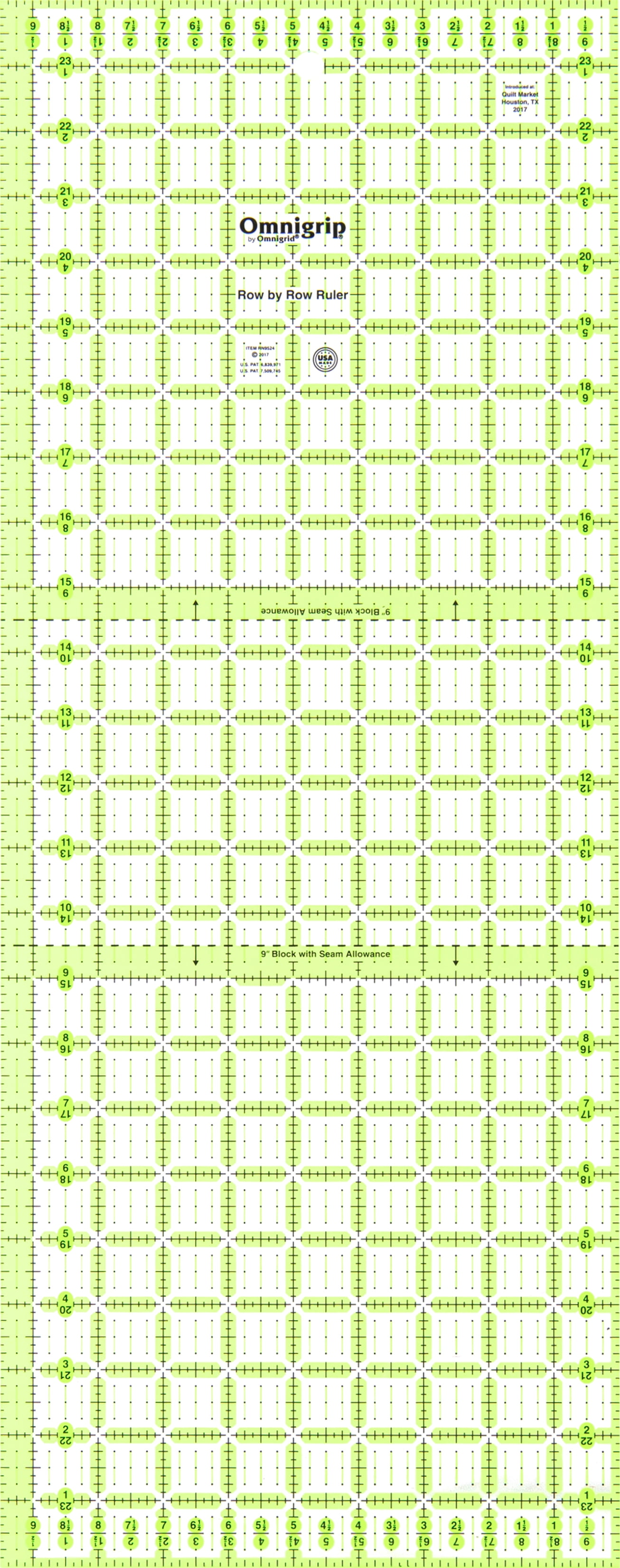 Omnigrip 9.5" x 24" Non-Slip Ruler, Rectangle Quilter's Ruler by Omnigrid