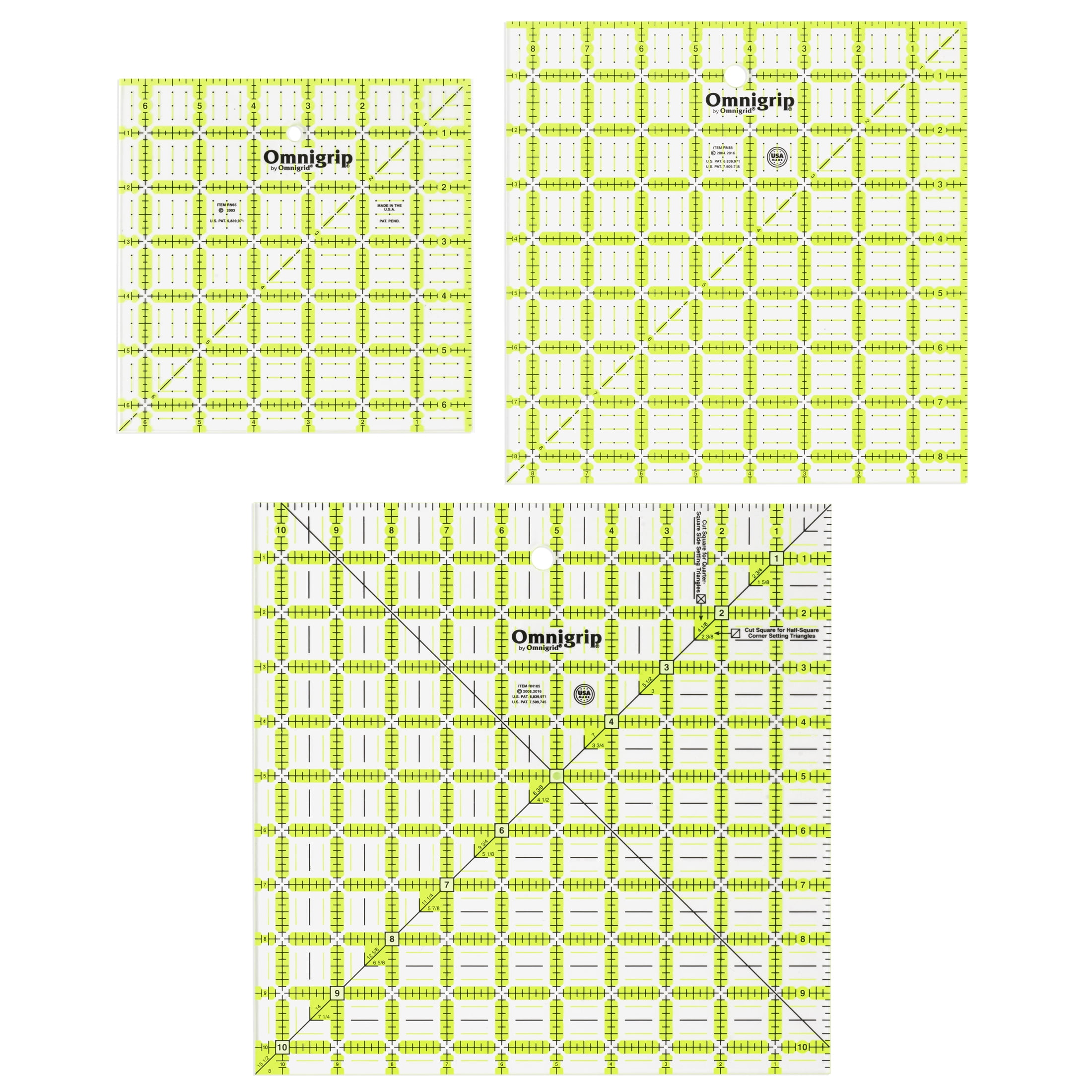 Omnigrip NonSlip Square Quilting Rulers Combo Pack, Sizes 61/2", 81/2" & 111/2"
