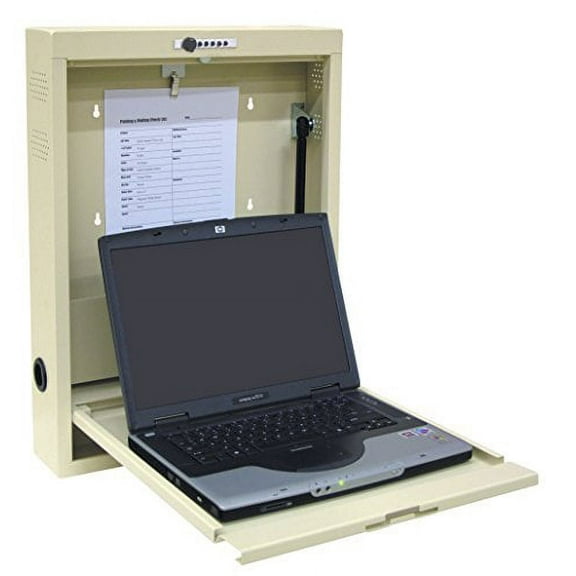 Omnimed Adjustable Laptop Wall Desk with Combo Lock, Beige (18"W x 23.75" H x 4" D)