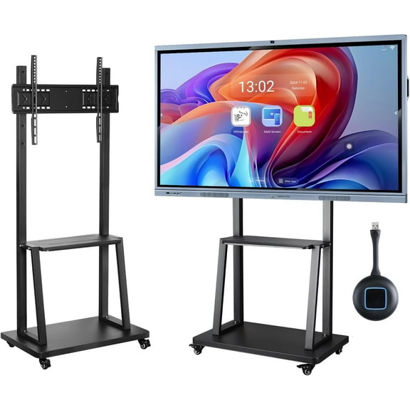 OmninexHub TV Stand With Wheels And Shelf, Height Adjustable TV Cart for 40-75 Inch Flat Screen Tvs Up To 385.81 Lbs, Portable TV Cart With Power Outlet for Living Room And Office, Black