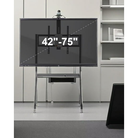 OmninexHub Smart Board Cart Rolling TV Stand with Adjustable Shelf up To 75" TVs up To 176 Lbs for Living Room And Office