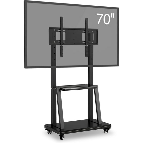 OmninexHub TV Stand With Wheels, Height Adjustable Mobile TV Cart With Power Outlet for 40-75 Inch TV Screens, Swivel Mount Portable Rolling TV Stand With Shelf for Living Room And Office