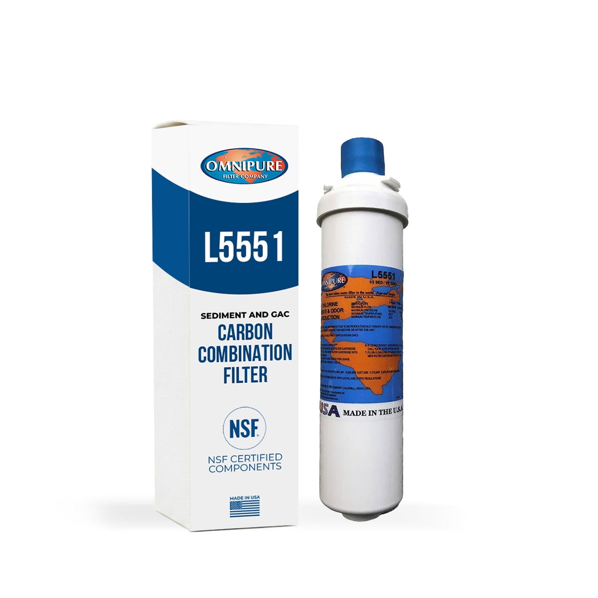 Omnipure L5551 Water Filter Cartridge for Bottleless Coolers – Dual Filtration, Sediment & GAC, 1500 Gallons